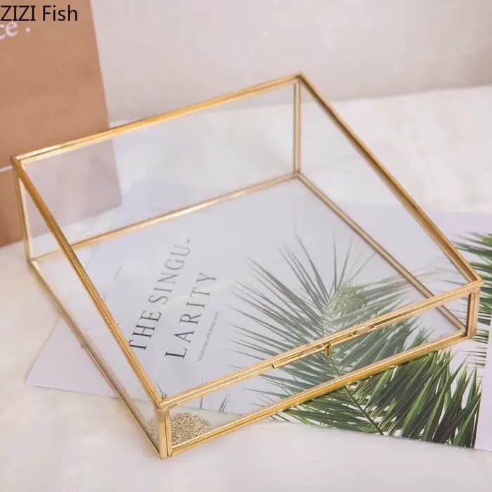 Boîte de Rangement Polygonale en Verre Latéral en Cuivre Vintage