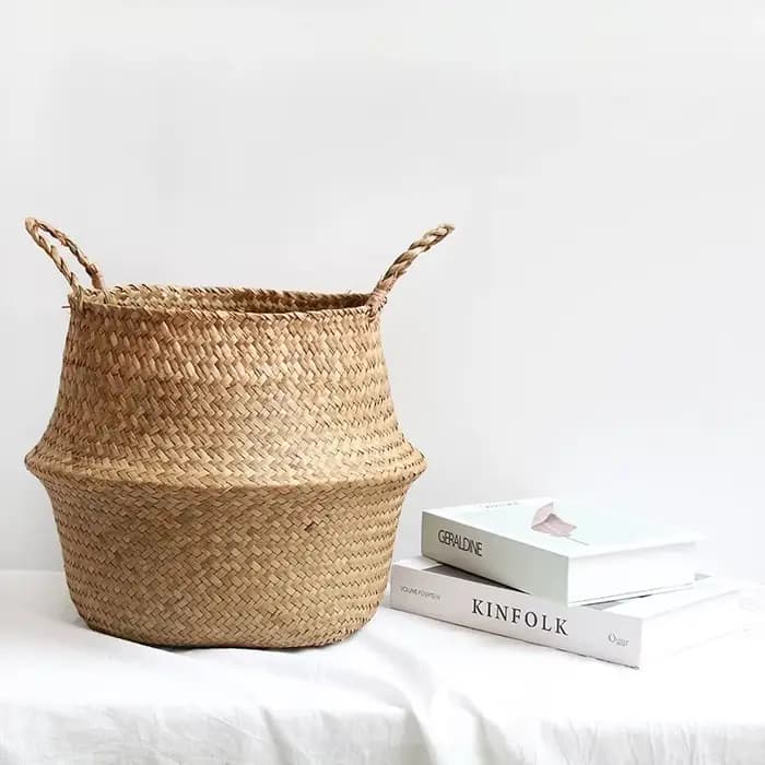 Mir de rangement tissé en jonc de mer WUNICEF, pot de fleurs de plantation pliable, panier à linge d