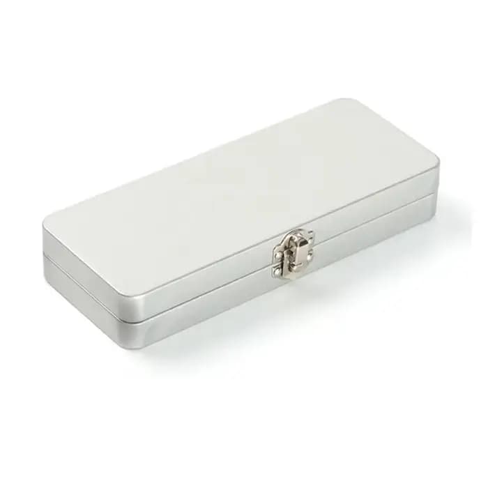Boîte de rangement rectangulaire en métal, boîte à boucles en fer argenté, couvercle rabattable avec