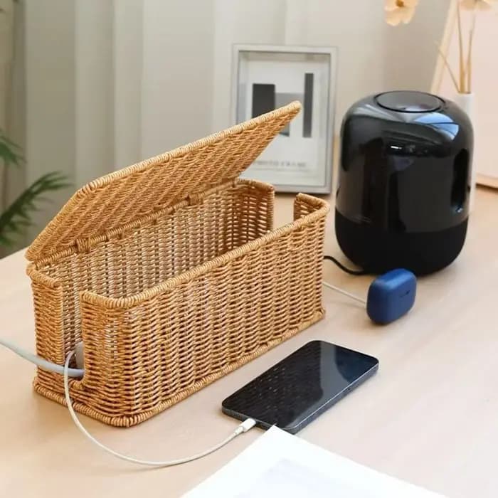 Boîte de gestion de câbles tissée à la main avec couvercle