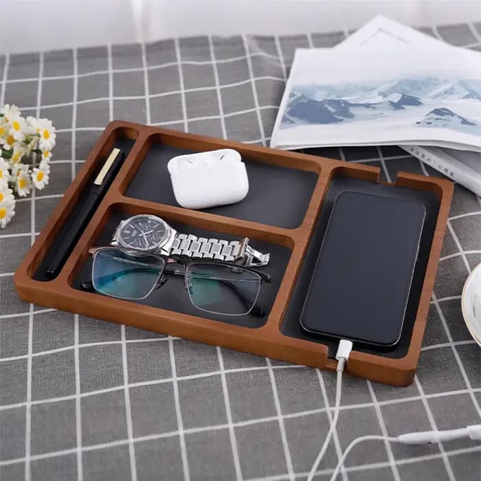 Boîte de rangement de bureau en bois avec compartiments