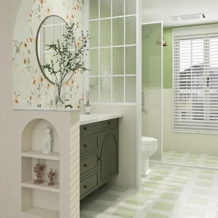 Armoire de salle de bain verte naturelle