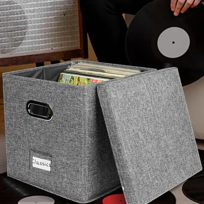 Boîte de rangement pour disques en vinyle avec couvercle