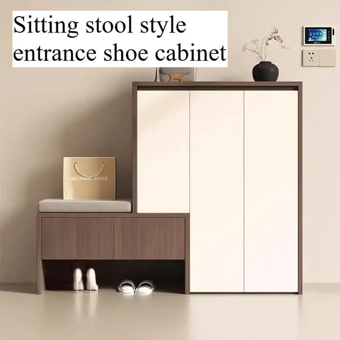 Grand meuble à chaussures rétro blanc pour entrée