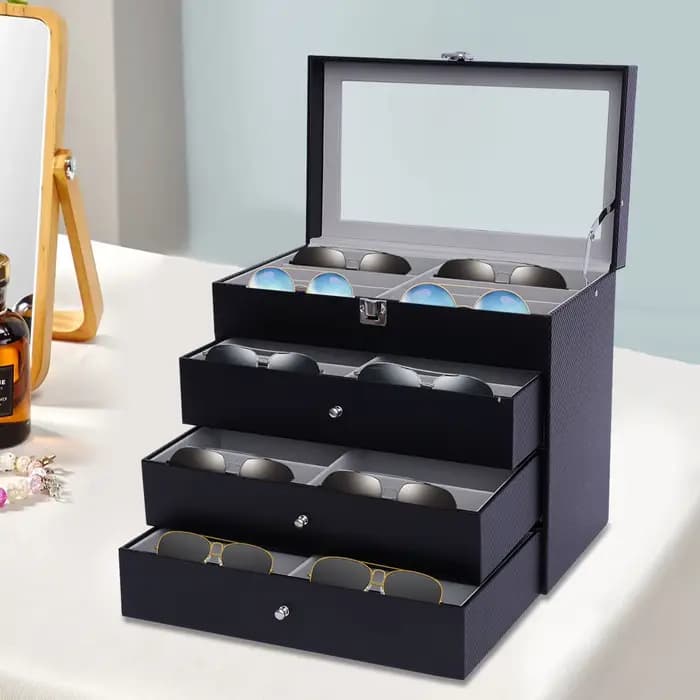 Boîte de rangement pour lunettes de soleil, porte-lunettes, étui à 24 grilles