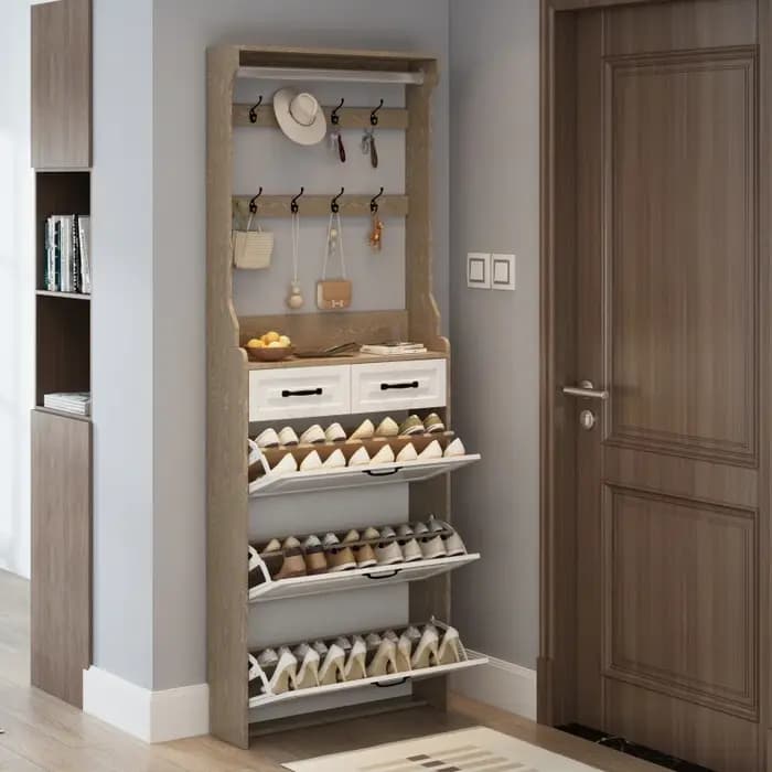 Armoire à chaussures multifonctionnelle de vente chaude. 3 portes 2 tiroirs Big Space. Meuble de salon