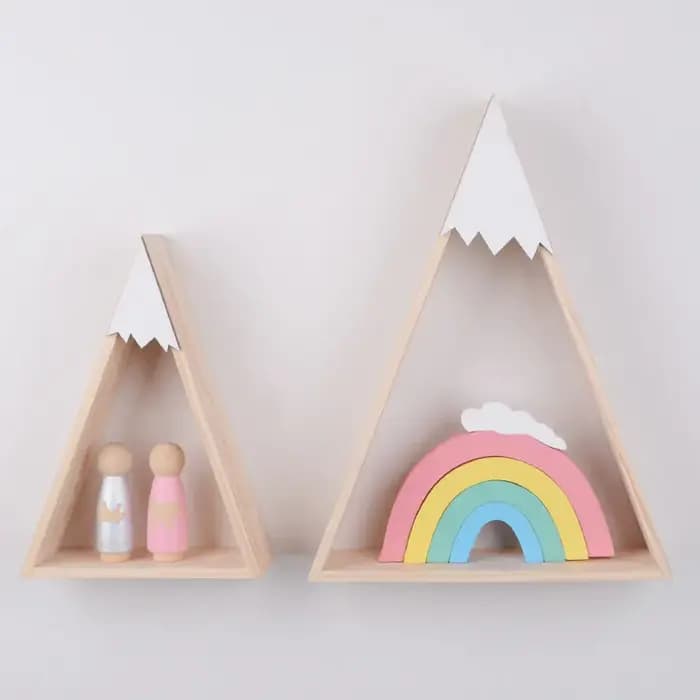 2 pièces/ensemble décor à la maison Style nordique pour chambre de bébé étagère murale bois neige montagne