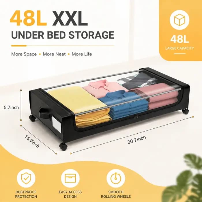 Conteneur de rangement sous le lit avec roulettes