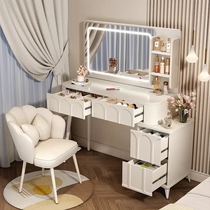 Miroir De maquillage Coiffeuse rangement moderne avec tiroirs Table De vanité gain De place