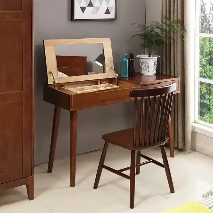 Commode de maquillage en bois massif avec miroir