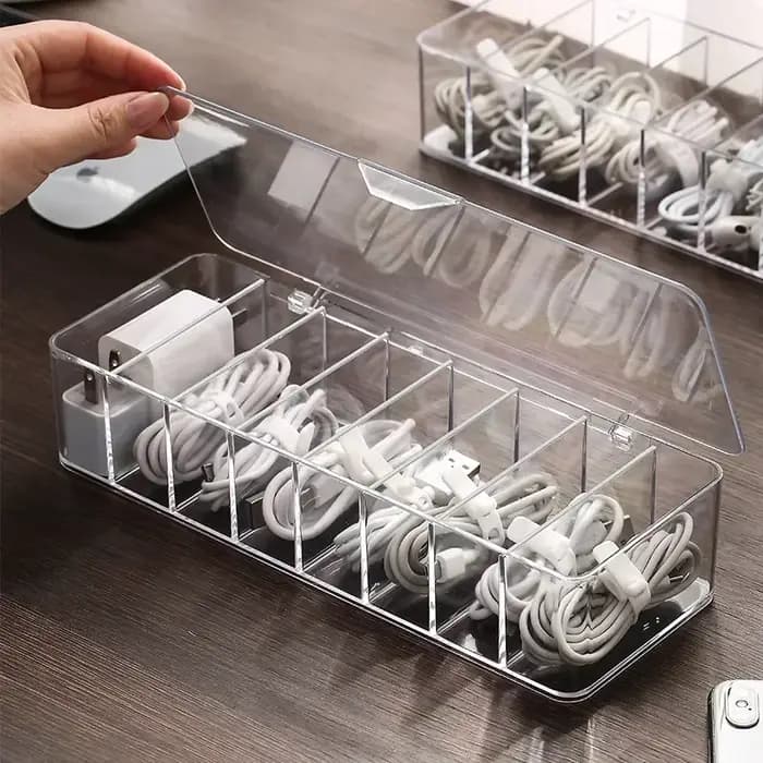 Boîte de rangement de câbles de données en plastique transparent