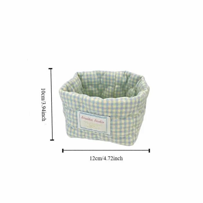 Panier de rangement en tissu à carreaux et rayures