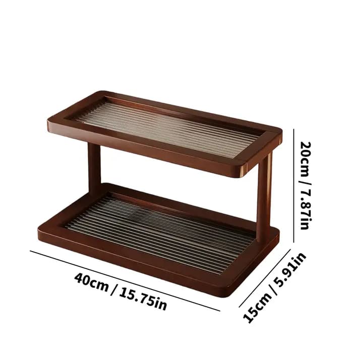 Étagère de comptoir en bambou à 2 niveaux avec fond en acrylique transparent