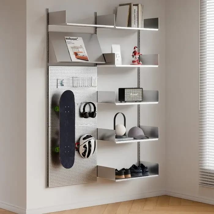 Étagère de rangement modulaire en acier inoxydable, bibliothèque pour salon, gain de place, organisateur d'affichage, système de vitrine murale