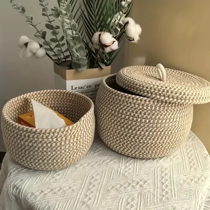 Panier de rangement bohème avec couvercle | Organisateur autoportant pour armoire