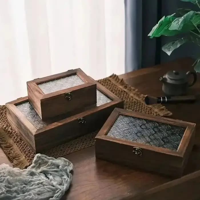 Boîte de rangement vintage en bois décorative motif fleur de crabapple