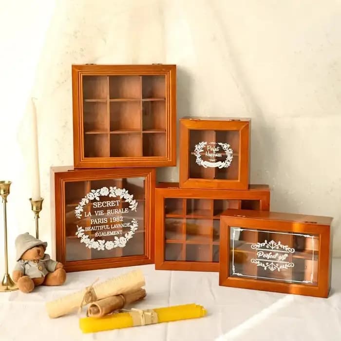 Boîte à thé en bois, boîte de rangement nordique rétro polyvalente
