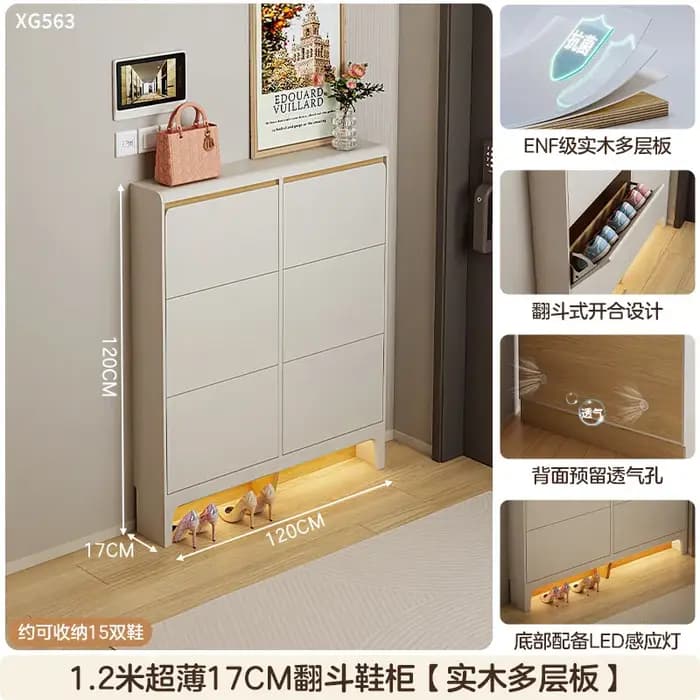 Meuble à chaussures d'angle étroit en bois avec portes