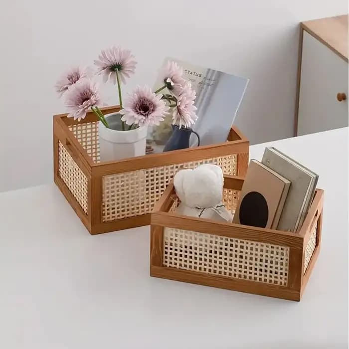 Boîte de rangement rétro en rotin