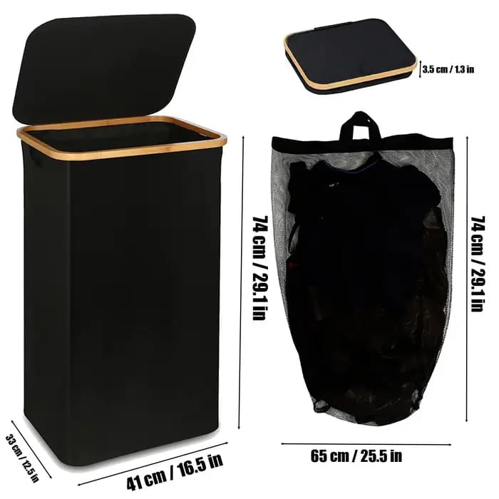 Panier à linge sale avec couvercle et sac intérieur, panier à linge de 100 litres, panier à linge pl