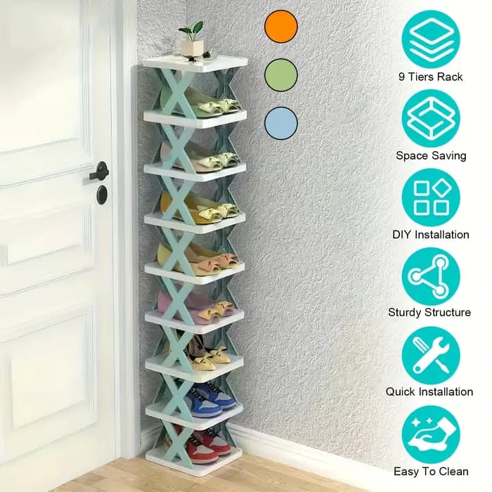 Étagère à chaussures verticale à 9 niveaux – Organisateur étroit peu encombrant pour 9 paires! Assemblage facile