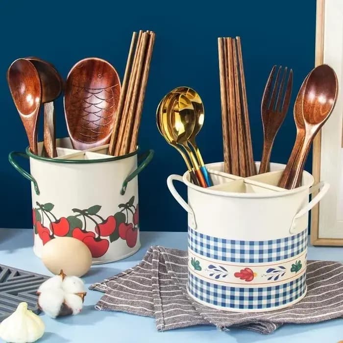 Seau de rangement de vaisselle rétro, égouttoir avec séparateur, boîte de rangement de couteaux et f