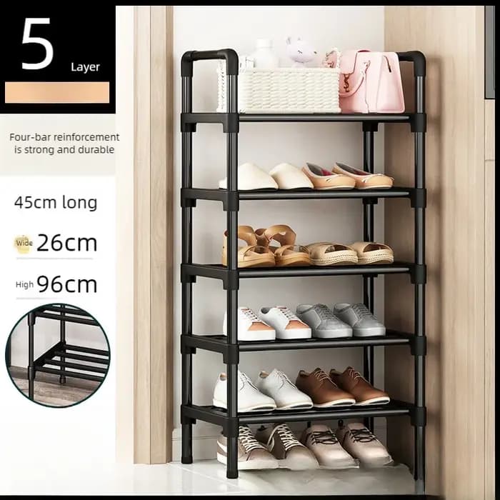 Étagère à Chaussures Simple en Métal T1, Noir, pour le Salon, Gain de Place