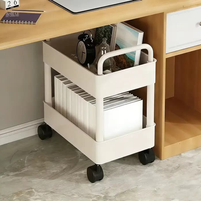 Chariot de rangement roulant à 2 niveaux avec étagères mobiles et roulettes