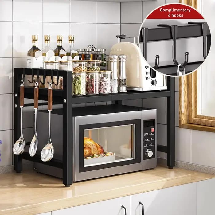 1pc Organiseur d'étagère extensible pour micro-ondes 42-64cm, Organiseur de comptoir pour micro-ondes résistant à l'humidité et à la rouille, Rangement de vaisselle