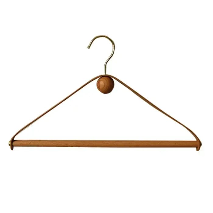 Cintres vintage en cuir et bois pour manteaux et pantalons – Présentoir