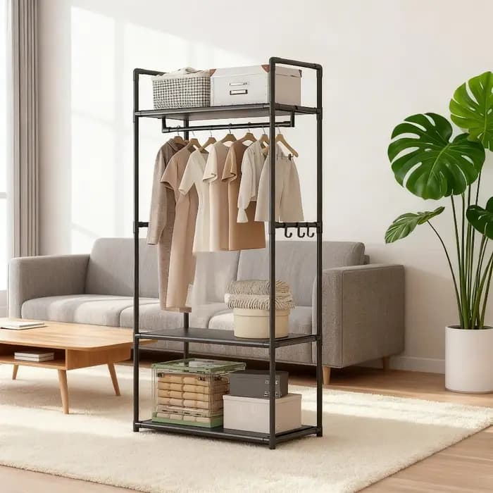 Support de rangement pour vêtements avec roulettes