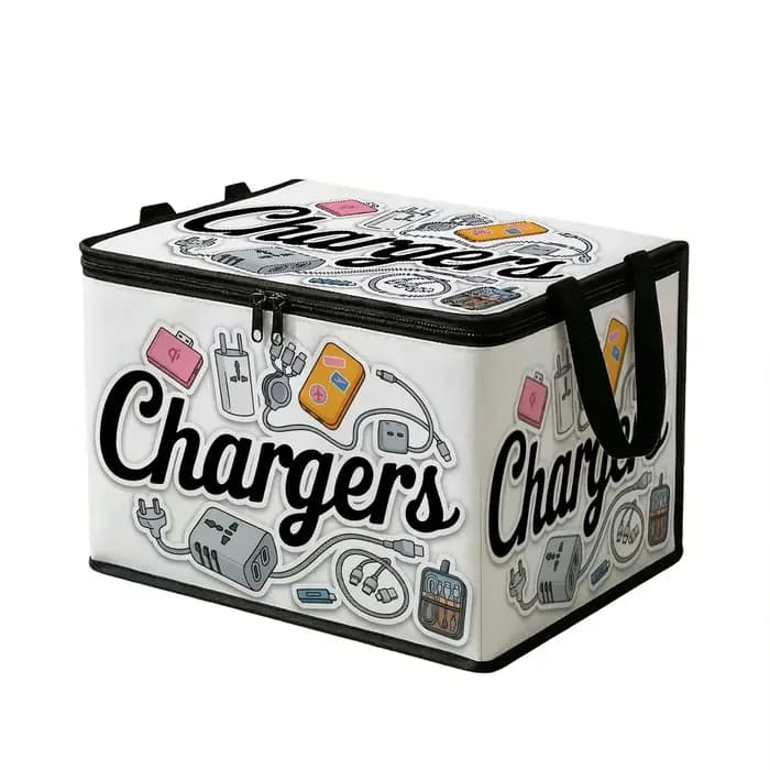 Boîte de rangement pliable avec couvercle pour vêtements, câbles électroniques et chargeurs, avec motif graphique moderne et fermeture éclair, conteneur de rangement à couvercle