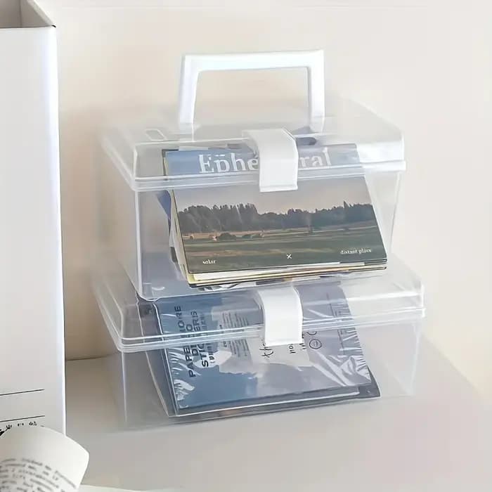La grande boîte de rangement transparente à poignée