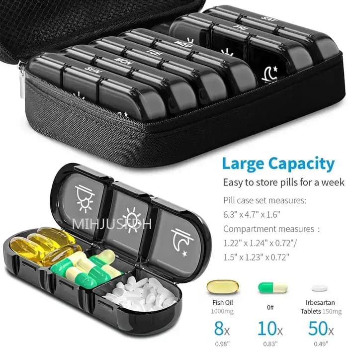 Boîte à pilules 7 jours organisateur 21 grilles 3 fois un jour Portable voyage avec grands compartiments pour vitamines médecine huiles de poisson