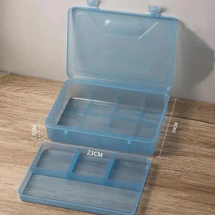 Boîte de rangement transparente à 2 niveaux avec séparations réglables, organisateur gain de place pour fournitures de bureau et composants de loisirs créatifs