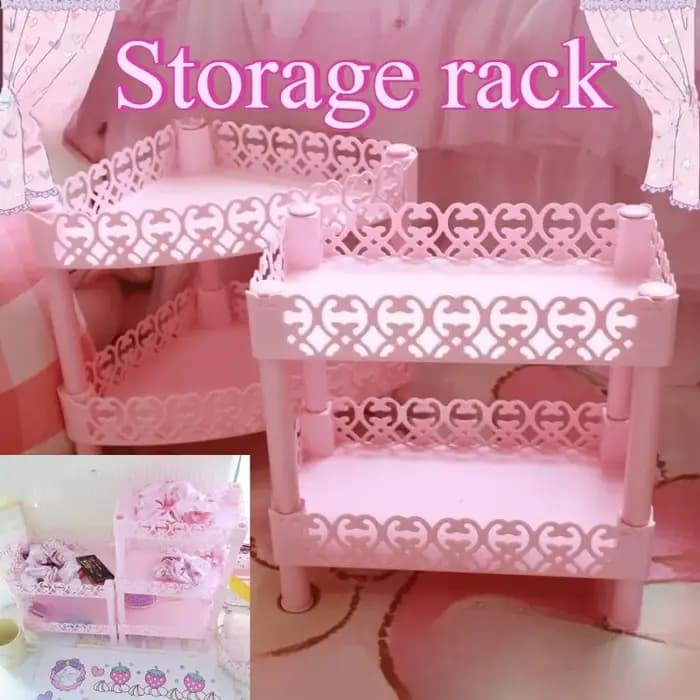 Étagère de rangement rose à 2 ou 3 niveaux, faite à la main, pour la maison, la chambre à coucher, le bureau, la salle d'étude, pour ranger les figurines d'anime, étagère de rangement en plastique.