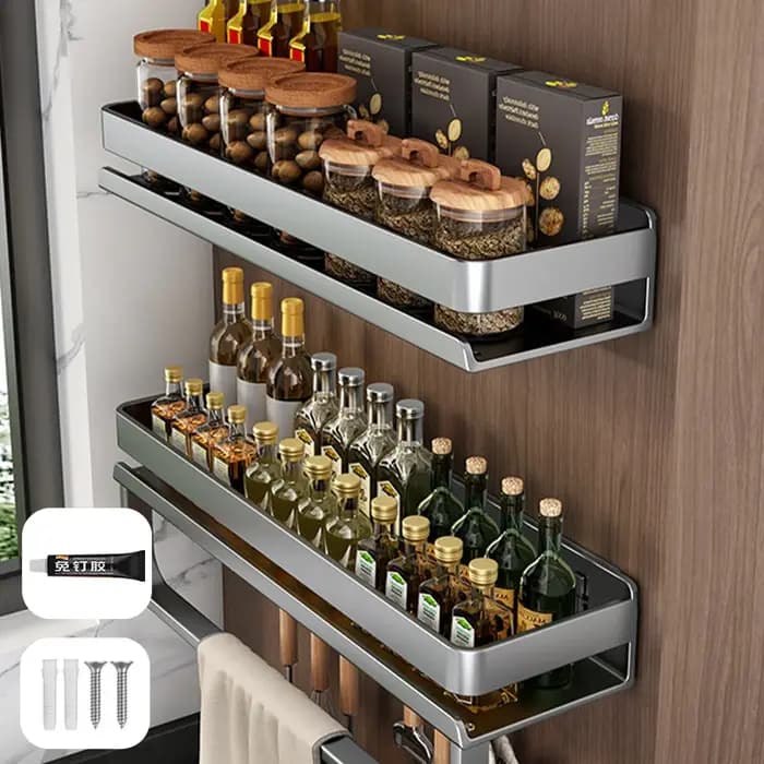 Organisateur de cuisine mural en acier inoxydable, étagère à épices, rangement à plusieurs niveaux p