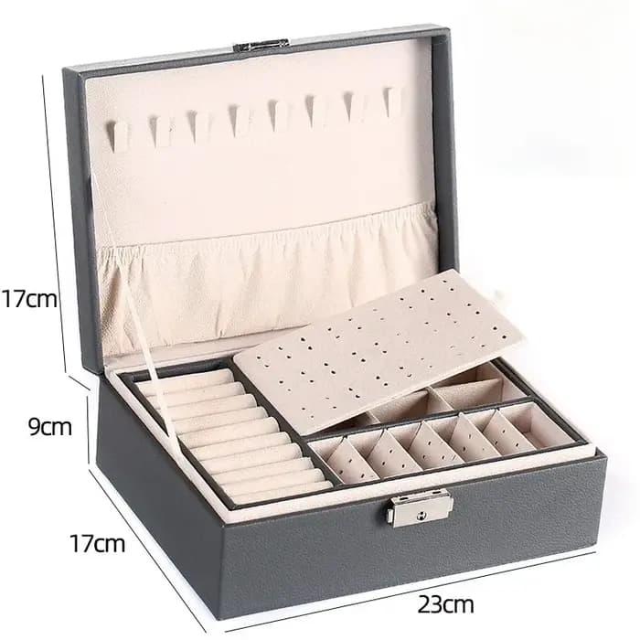 Boîte à bijoux Double couche, boîte à bagues, boîtes à bijoux avec serrures, organisateur de rangement de bijoux en cuir PU et étui de maquillage