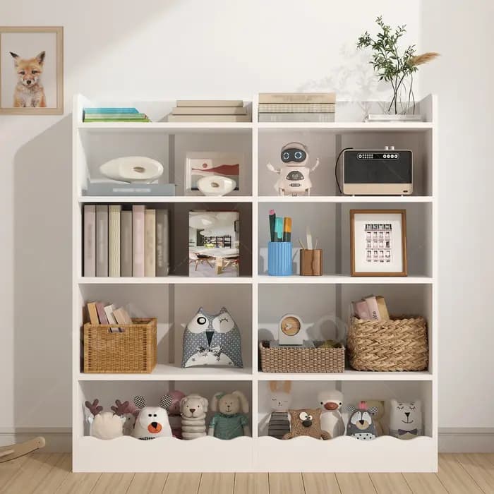 Bibliothèque blanche à 5 niveaux pour enfants en bas âge, armoire de rangement moderne pour jouets d