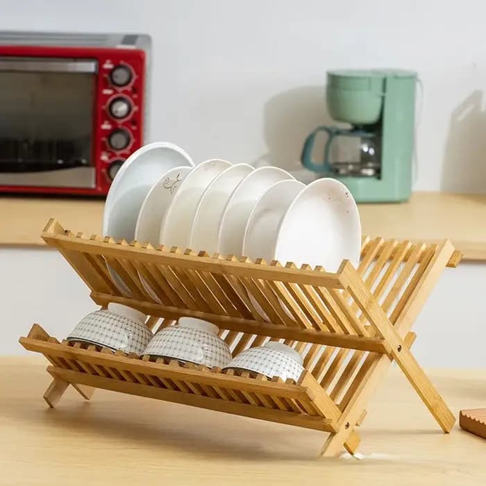 Égouttoir pliable en bambou pour bols et assiettes