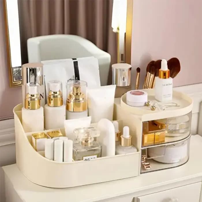 Boîte de rangement cosmétique grande capacité avec tiroir transparent - Organisateur de maquillage multifonctionnel pour produits de soin de la peau sur coiffeuse