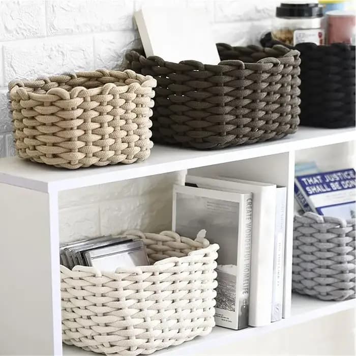 Panier de rangement rectangulaire multifonctionnel en corde épaisse tressée pour organiser et stocker divers articles et collations 