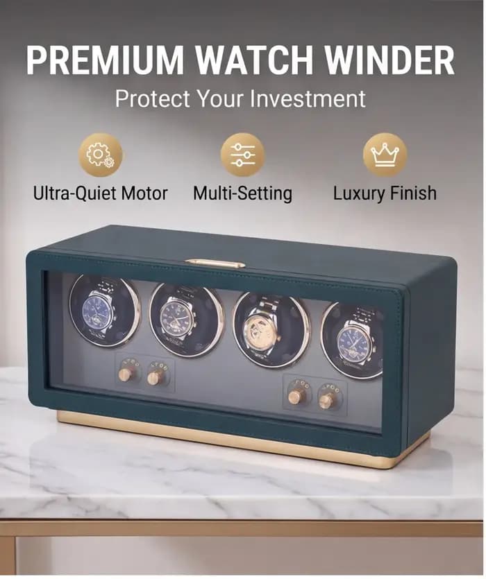Boîte à remontoir de montres de luxe en cuir haut de gamme pour 4