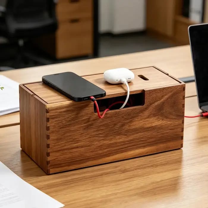 Boîte de rangement pour câbles en bois