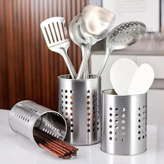 Boîte de rangement pour baguettes cylindriques en acier inoxydable, 1 pièce, adaptée aux cuisines domestiques, aux restaurants et aux dortoirs