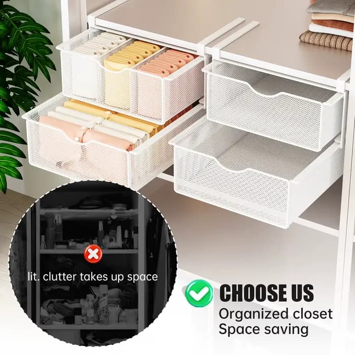 Organisateur de penderie double couche à tiroir coulissant pour sous-vêtements et vêtements