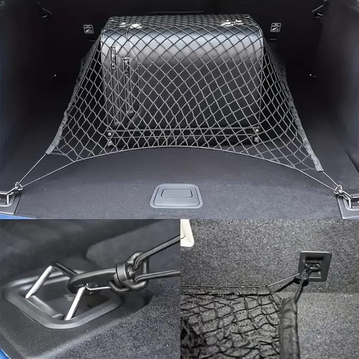 Filet de rangement pour coffre avec crochet extensible et matériau en nylon pour une durabilité accrue. Convient aux camionnettes