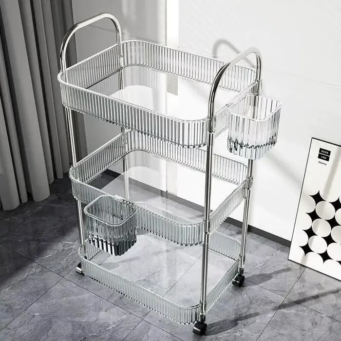 Étagère de rangement transparente à plusieurs niveaux avec roulettes
