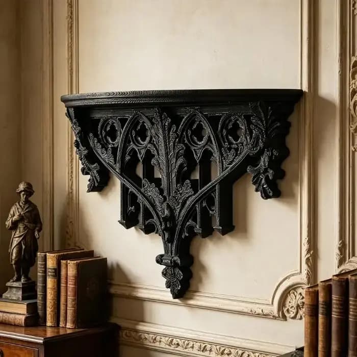 C5AC – étagère murale gothique sculptée creuse