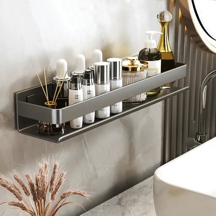 Étagère d'angle murale grise en métal pour cuisine, salle de bain et douche, avec fixation par vis, organisateur de maquillage, étagère de rangement 811780